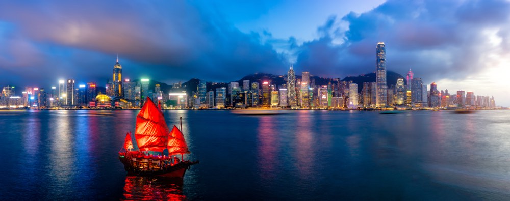 Hongkong skyline harbor night city