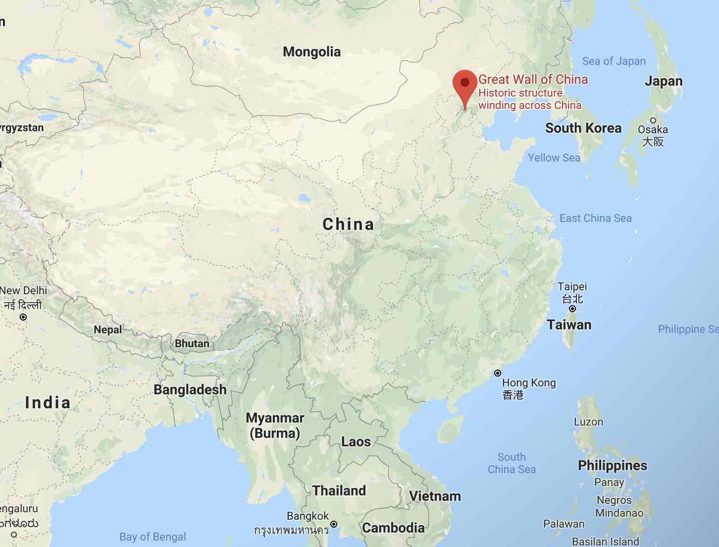 Chinese muur aangegeven op landkaart